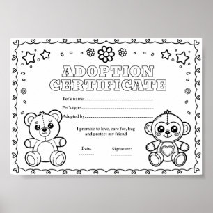Poster Certificado de adoção de animal de estimação para