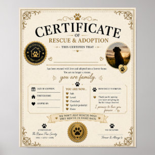 Poster Certificado de Adoção de Cachorro Personalizado Pr