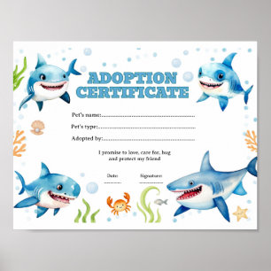 Poster certificado de adoção de um tubarão de estimação