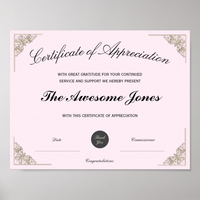 Poster Certificado de Agradecimento Rosa com Logotipo Per (Frente)