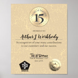 Poster Certificado de aniversário de empregados de ouro