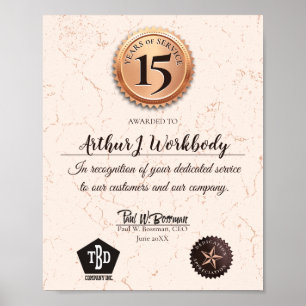 Poster Certificado de aniversário de funcionário em ouro