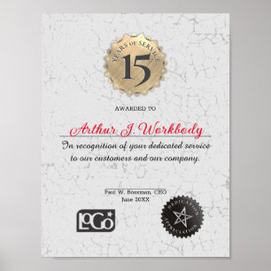 Poster Certificado de aniversário de funcionário em ouro