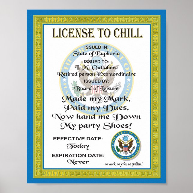 Poster Certificado de aposentadoria Licença para Relaxar (Frente)