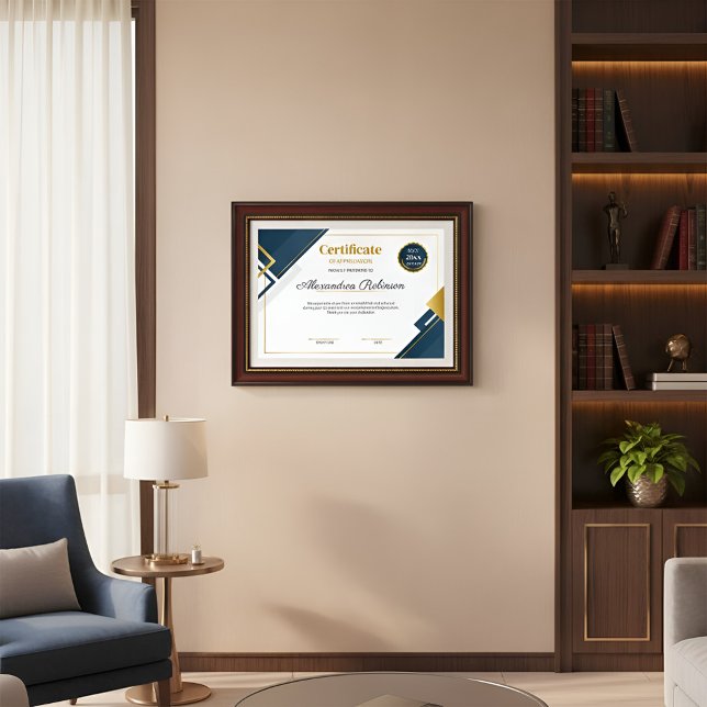 Poster Certificado de Apreciação Azul e Dourado Moderno P (Criador carregado)