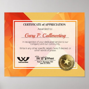 Poster Certificado de apreciação de pessoal voluntário