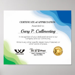Poster Certificado de apreciação de pessoal voluntário
