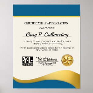 Poster Certificado de apreciação de pessoal voluntário