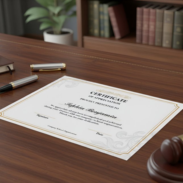 Poster Certificado de Apreciação Elegante Ouro Clássico D (Criador carregado)