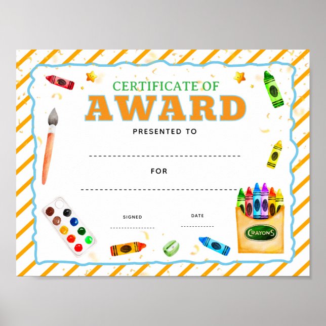 Poster certificado de arte personalizado editável (Frente)