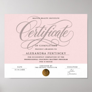 Poster Certificado de Beleza Profissional Rosa Blush Chic