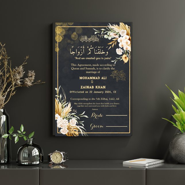 Poster Certificado de Black Nikah, Frame Floral Dourado d (Criador carregado)
