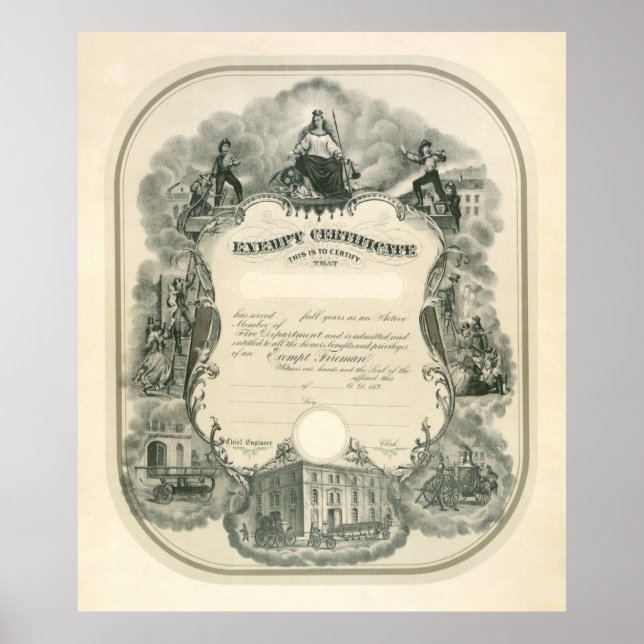 Póster Certificado de Bombeiro Isento 1898 (Frente)