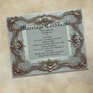 Poster Certificado de Casamento Azul Vintage