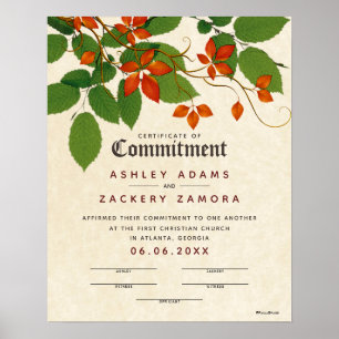 Poster Certificado de Casamento Botânico de Compromisso