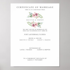 Poster Certificado de Casamento com Pia Floral Rosa