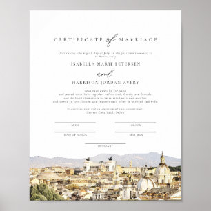 Poster Certificado de Casamento com Vista da Cidade de Ro
