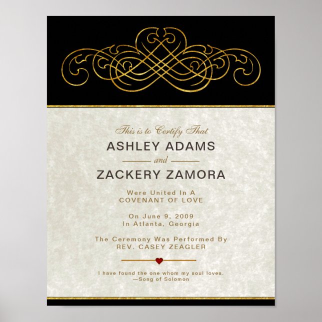 Poster Certificado de Casamento Contemporâneo Vitoriano o (Frente)