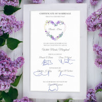 Certificado de Casamento Cor de Água Púrpura Coraç