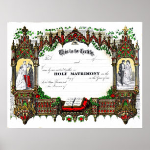 Póster certificado de casamento de 1877