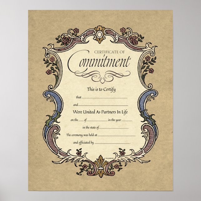 Poster Certificado de Casamento de Compromisso (Frente)