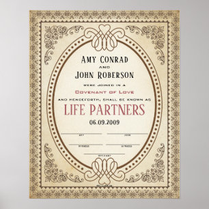 Poster Certificado de Casamento de Frame de Fronteira Ova