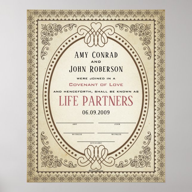 Poster Certificado de Casamento de Frame de Fronteira Ova (Frente)