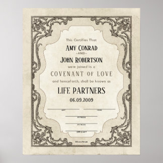 Poster Certificado de Casamento de Fronteira de Rolagem d