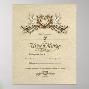 Poster Certificado de Casamento de Ornamentados "Unidos n