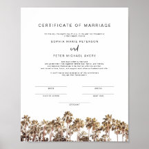 Certificado de Casamento de Palma de Praia Tropica