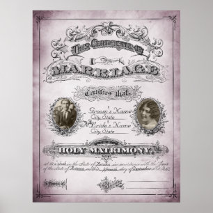 Póster Certificado de Casamento de Tone Vintage
