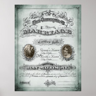Póster Certificado de Casamento de Vintagem do Sage Tone