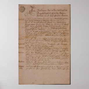 Póster Certificado de casamento de Wolfgang, de Mozart e