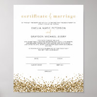 Certificado de Casamento Dourado Amarelo REGINA