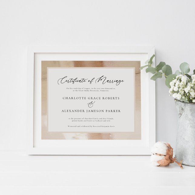 Poster Certificado de Casamento Dourado Faux Elegante (Criador carregado)