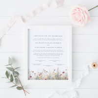 Certificado de Casamento Elegante de Flores Selvag