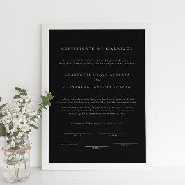 Poster Certificado de Casamento Elegante Mínimo Negro