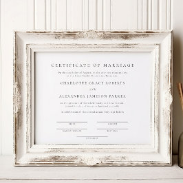 Poster Certificado de Casamento Elegante Simples