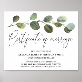 Poster Certificado de Casamento Eucalyptus Botânico