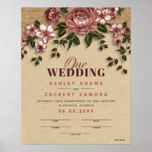 Poster Certificado de Casamento Floral de Locação de Vinh