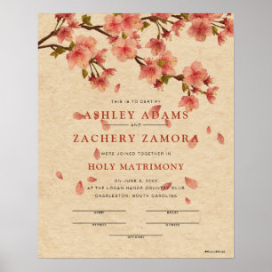 Poster Certificado de Casamento Floral de "Santo Matrimô