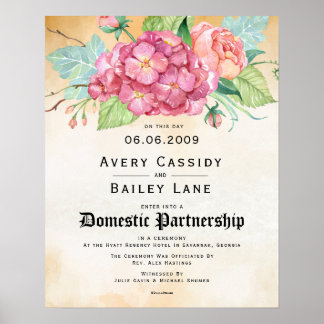 Poster Certificado de Casamento Floral "Parceria Nacional