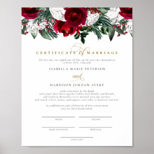 Poster Certificado de Casamento Invernal HOLLY Burgundy