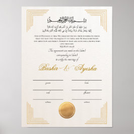 Poster Certificado de Casamento Nikkah Dourado Moderno In