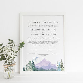 Poster Certificado de Casamento para Montagens de Aquarel