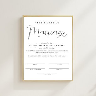 Poster Certificado De Casamento Simples E Minimalista