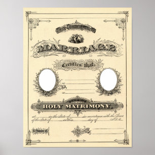 Póster Certificado de casamento vintage