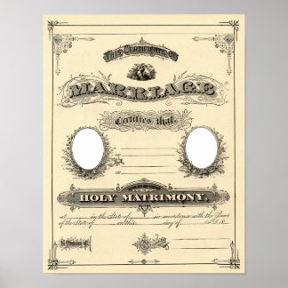Póster Certificado de casamento vintage