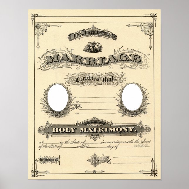 Póster Certificado de casamento vintage (Frente)