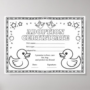Poster Certificado de coloração de adoção de um animal de